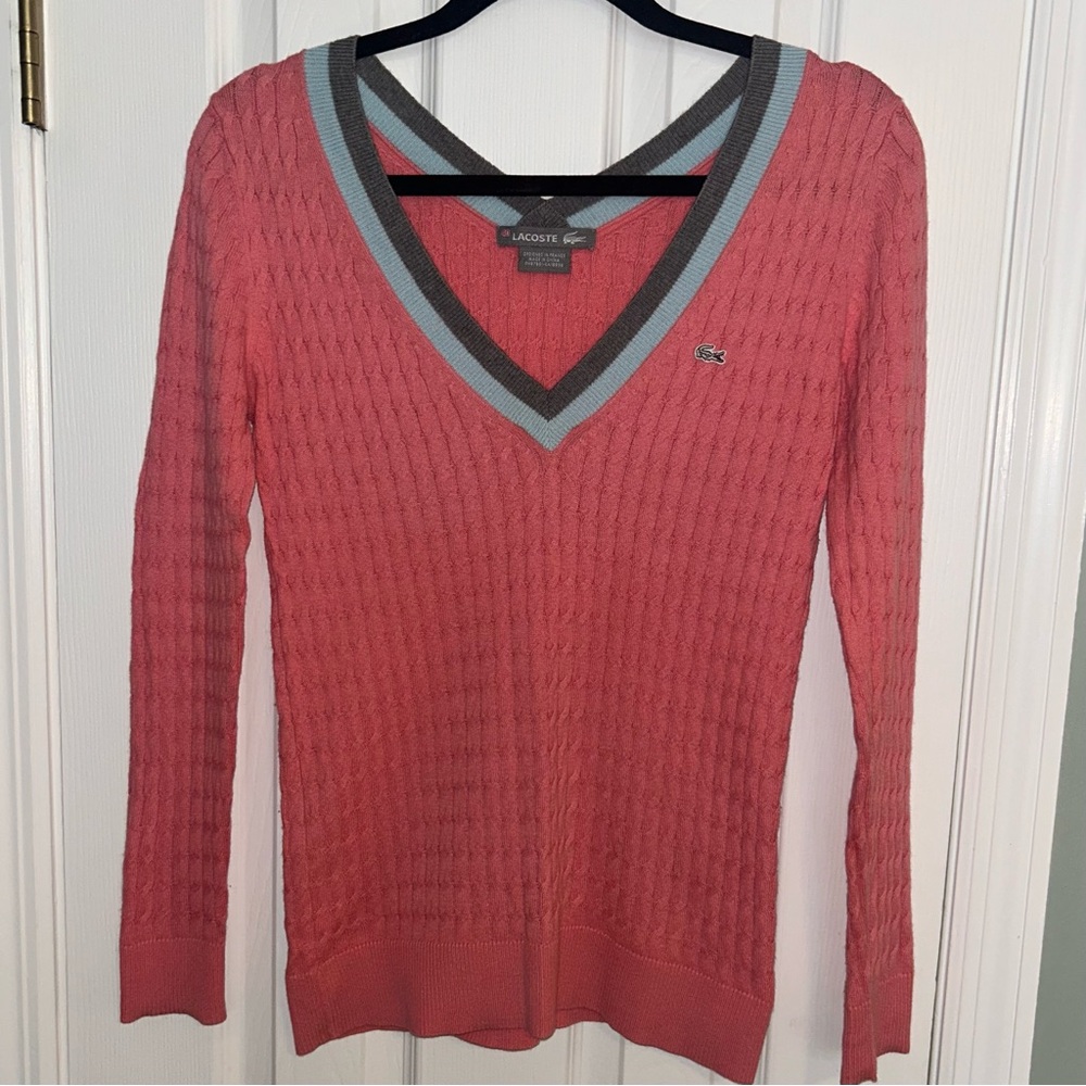 Lacoste Women's Pink V-Neck Sweater